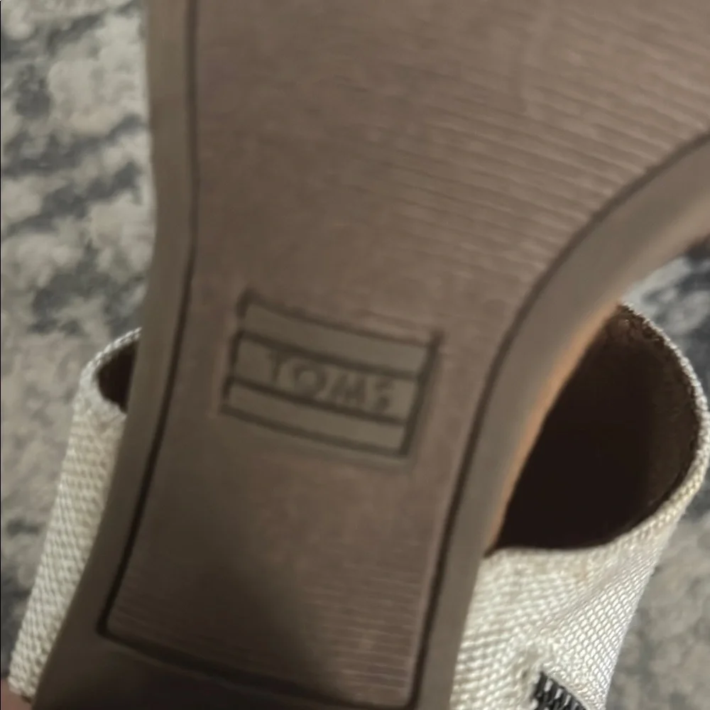 Toms Cream Linen Block Heel Sandals